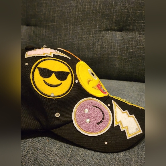 Black Emoji Patch Bsseball Cap, OOAK Handmade - Picture 3 of 7